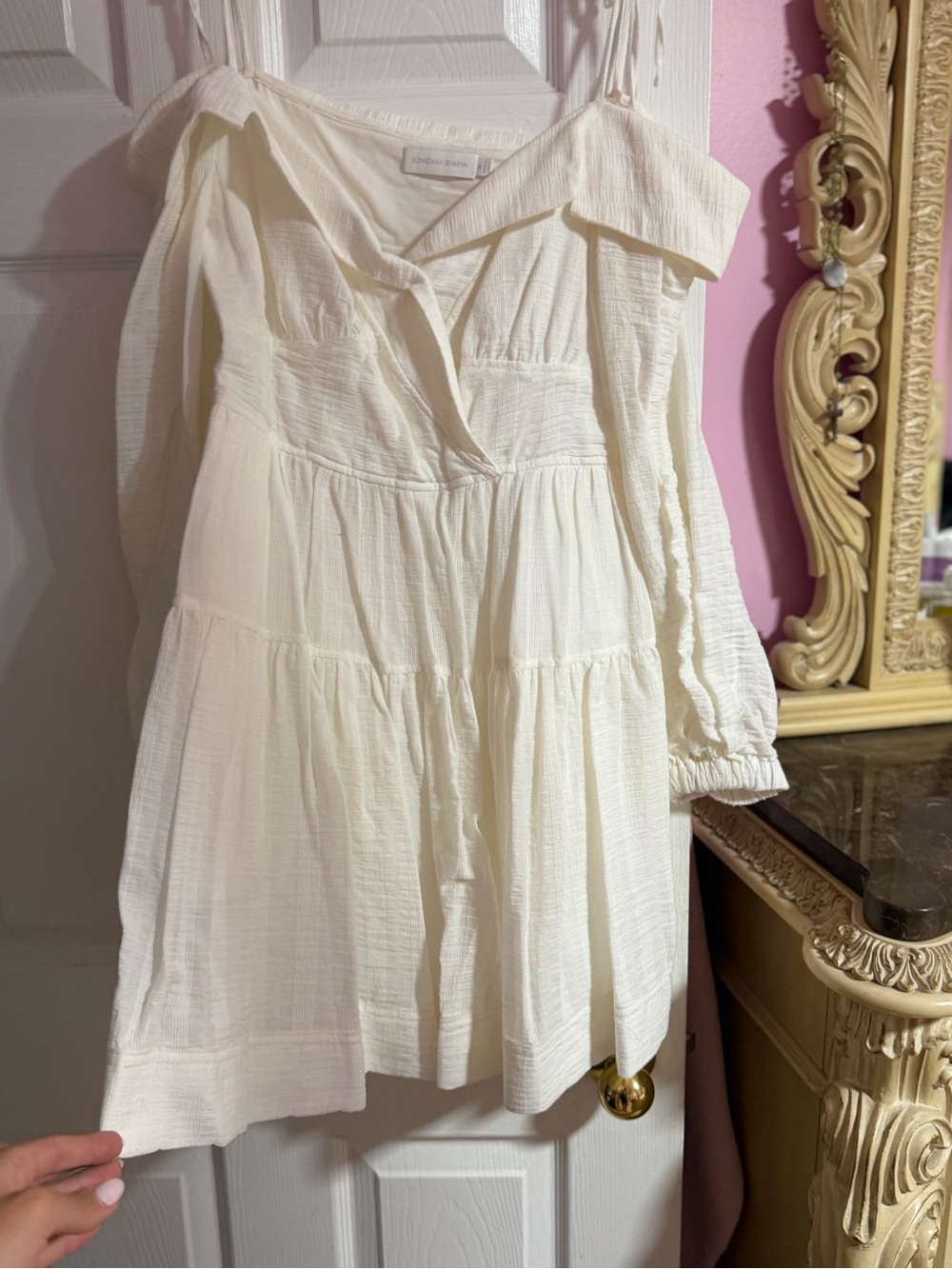 Jonathan Simkhai Cream Off-Shoulder Tiered Dress